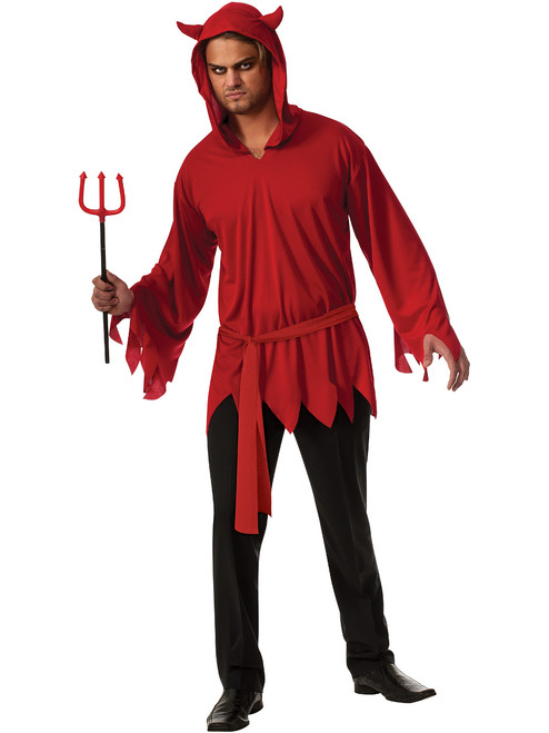 Mens Red Devil Hooded Shirt With Sash Costume