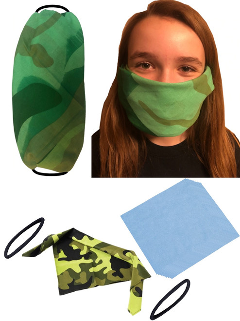 Reusable DIY Camouflage Camo Bandana Fold And Tuck Face Mask Kit With 6 Filters