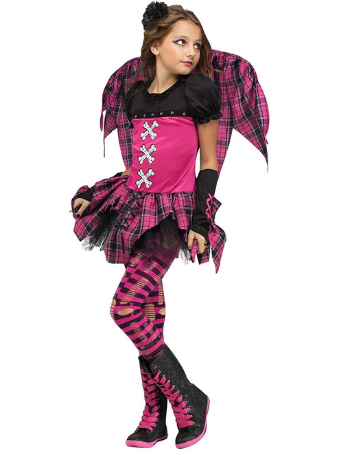 Punk Rock Pink Plaid Fairy Girl's Costume