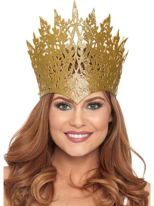 Women's Gold Glitter Die Cut Crown With Jewel Accent Costume Accessory