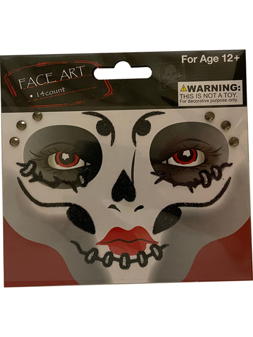Face Art Skeleton Sequin And Temporary Tattoos Costume Accessory