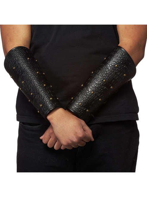 Leather Like Slaughter Wrist Armour, 2pc Set Studded Costume Accessory