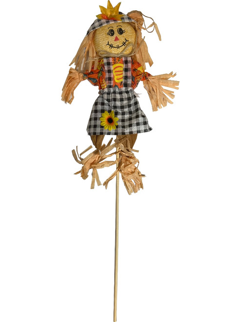 Plaid Dress Girl Scarecrow Yard Stick Ornament Decoration