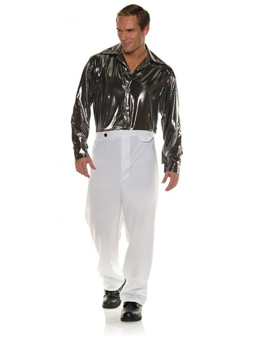Men's 70s Black And Silver Disco Costume Shirt