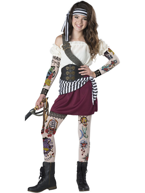 Tattoo Pirate Deckhand Girl's Teen Costume