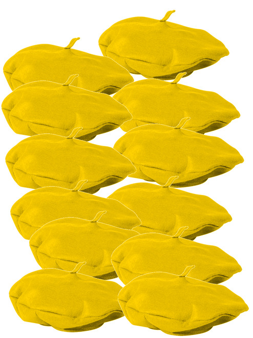 Dozen Adults Suave Yellow French Mime Artist Beret Hat Costume Accessory