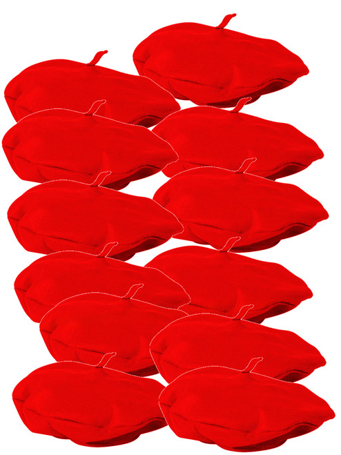 Dozen Adults Suave Red French Mime Artist Beret Hat Costume Accessory