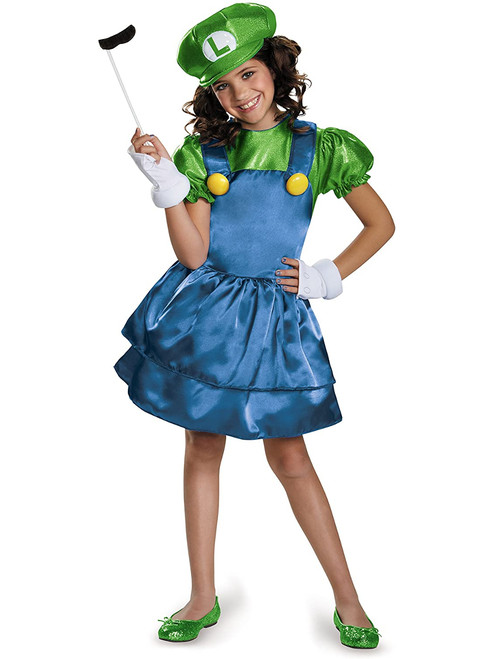 Super Mario Brothers Luigi With Skirt Girl's Costume