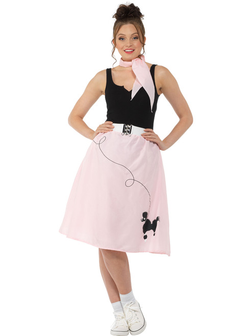 50s Style Light Pink Poodle Skirt And Necktie Women's Costume