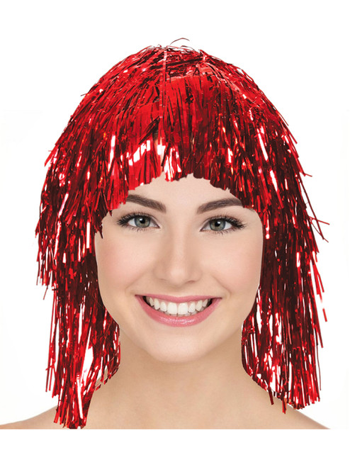 Adult's Red Tinsil Party Wig Costume Accessory