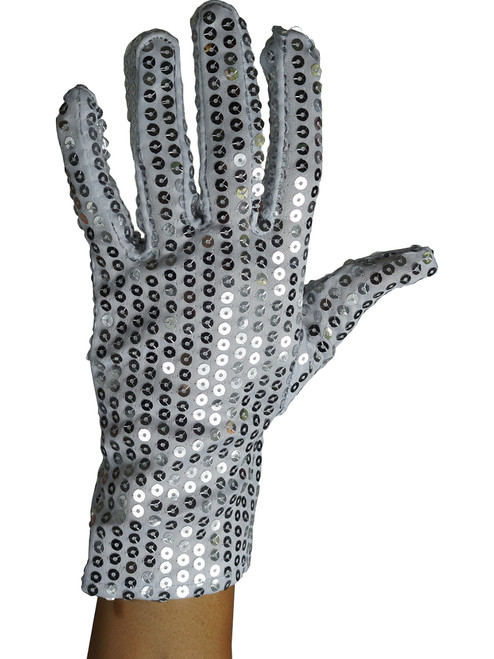 Adult's Left Handed Single Silver Sequin Glove Costume Accessory