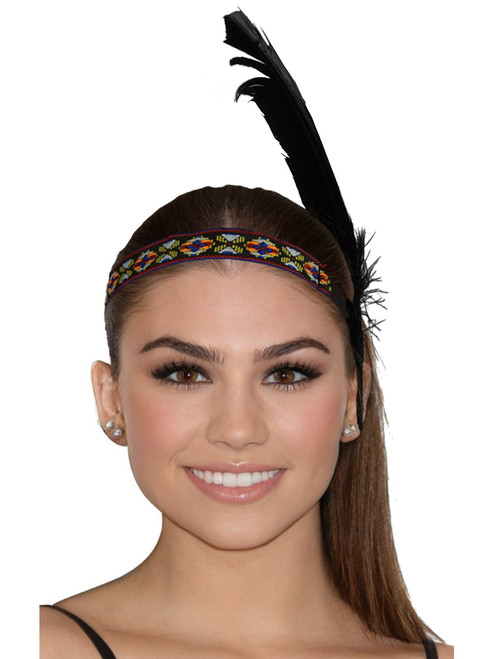 Adults Native American Black Feather Headband Costume Accessory