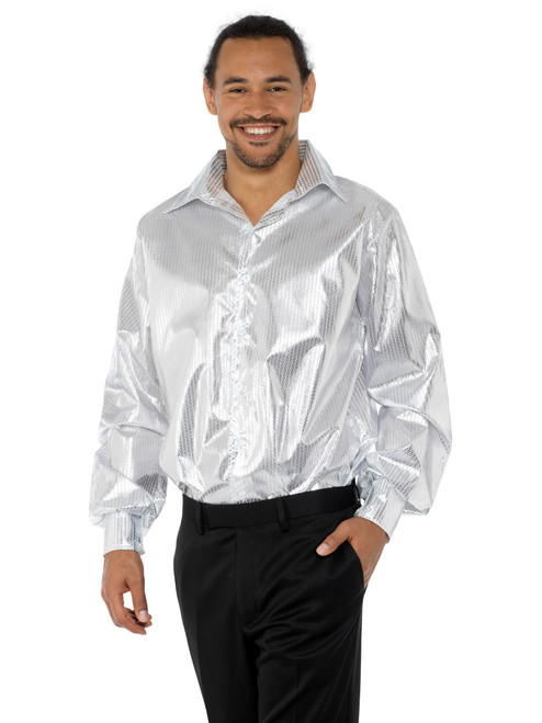 Silver 70s Disco Shirt Men's Costume