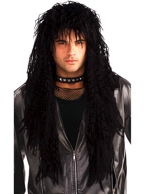 Black 80s Rock Band Rockstar Long Wig Costume Accessory
