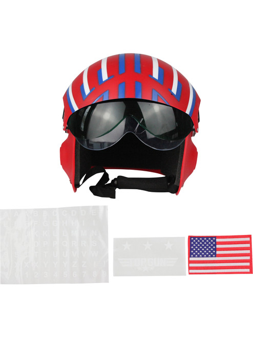 Adult's Red Top Gun Pilot Helmet With Stickers Costume Accessory