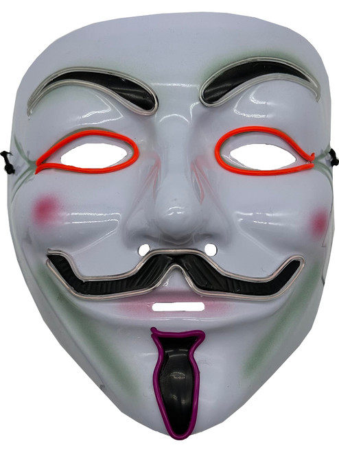 Guy Fawkes Mask With Aqua Party Wire EL Light Up Costume Accessory