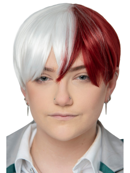 Adult's Anime Hero Maroon And White Wave Wig Costume Accessory