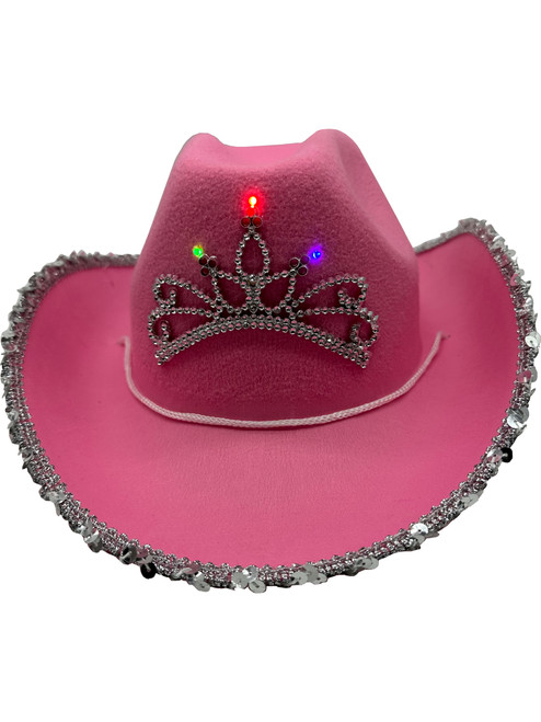 Adult's Light Pink Cowboy Hat And Tiara With Party Wire EL Light Up Sequin Trim