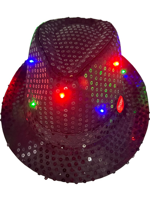 Adult's LED Light Up Black Sequin Fedora Jazz Hat Costume Accessory