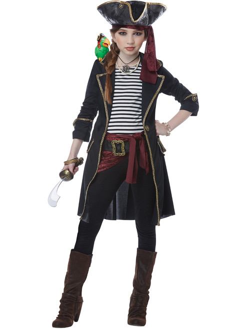 High Seas Pirate Captain With Parrot Girl's Costume
