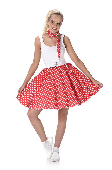 Red Polka Dot Skirt & Necktie Women's Costume