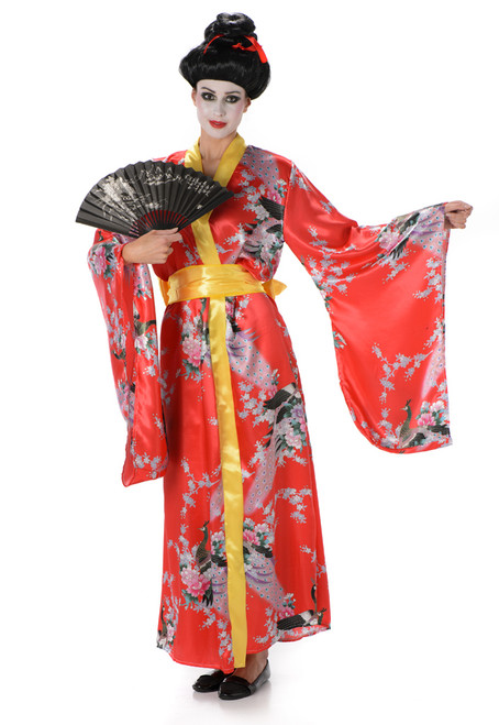 Red Geisha Cherry Blossom Kimono Dress Women's Costume