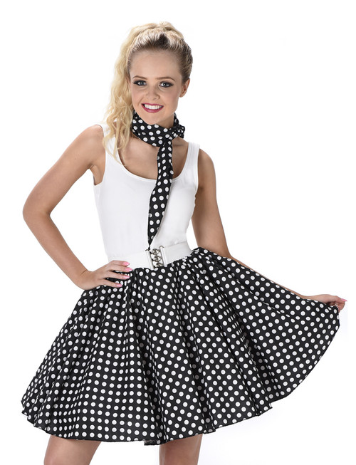 Black Polka Dot Skirt & Necktie Women's Costume