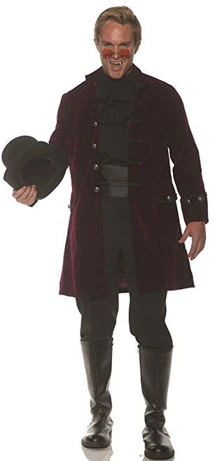 Men's Burgundy Frock Coat Costume Jacket