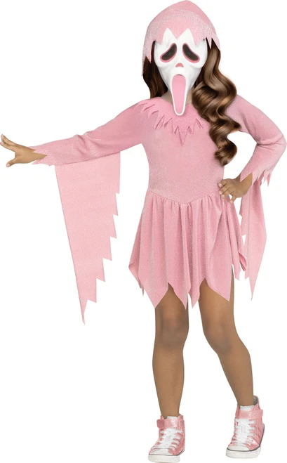 Pastel Pink Shimmer Ghost Face Toddler Girls Costume