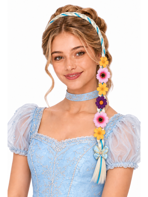 Glass Slipper Princess Braid Headband with Flowers Costume Accessory
