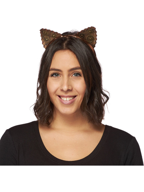 Faux Leather Steampunk Headband with Gear Detail Costume Accessory