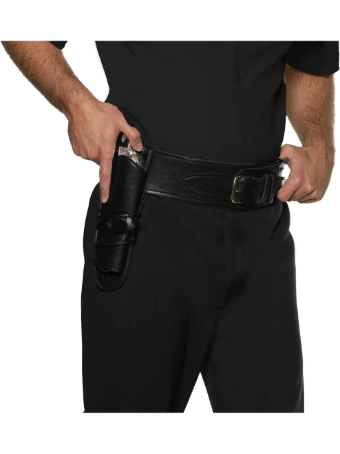 Western Cowboy Single Black Gun Holster With Belt Costume Accessory
