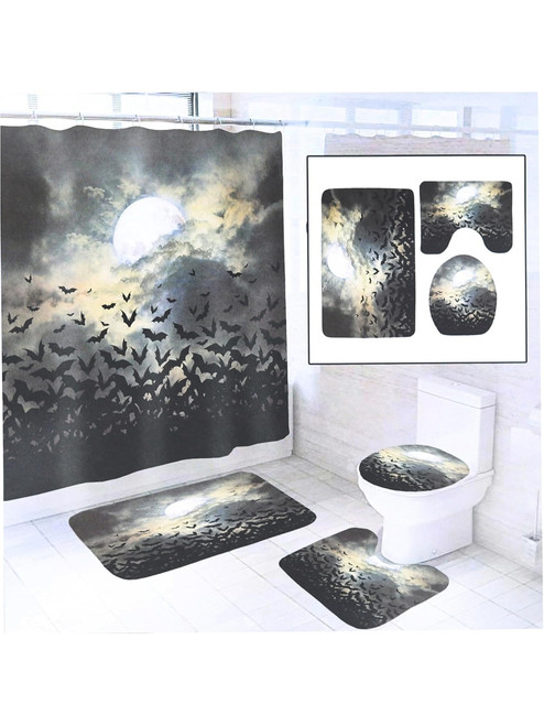 4 Piece Halloween Night Bat And Moon Bathroom Décor Set