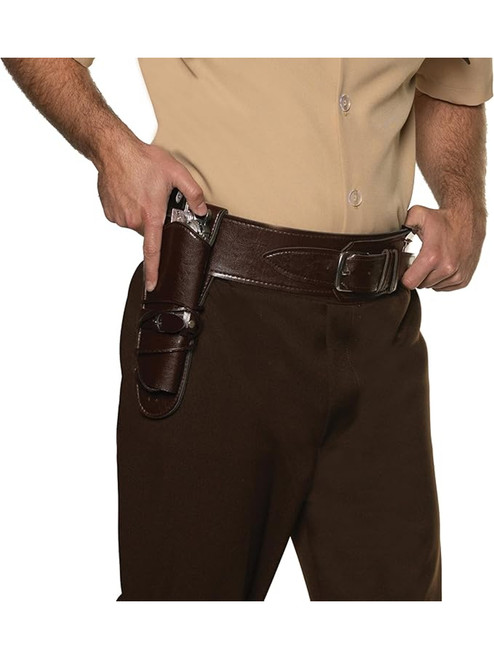 Western Cowboy Single Brown Gun Holster With Belt Costume Accessory