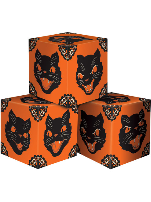 3 Count Orange And Black Halloween Cat Party Favor Boxes 3.25" x 3.25"