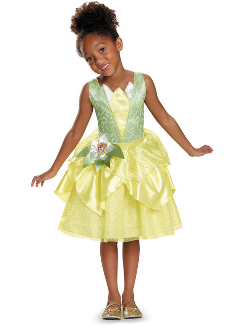 Child's Girls Disney Classic Tiana Princess And The Frog Ball Gown Dress Costume