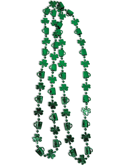 Green St. Patrick's Day Shamrocks Mardi Gras Beads Necklace Costume Accessory