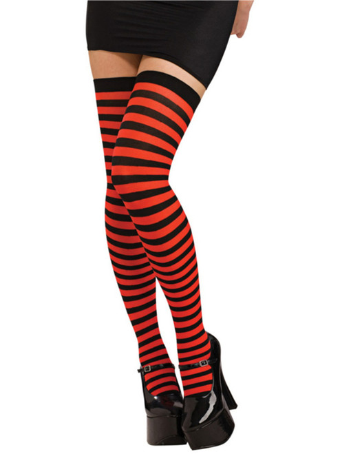 Women's Sexy Striped Black and Red Thigh Highs Costume Stockings