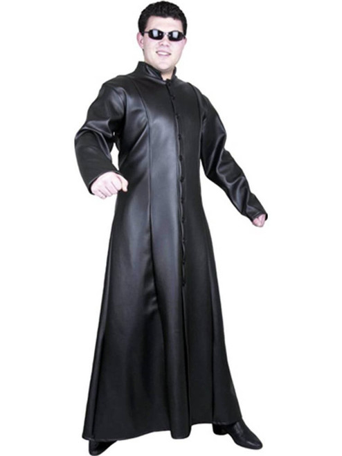 Adult's Street Fighter Matrix Man Black Faux Leather Long Fitted Trench Coat