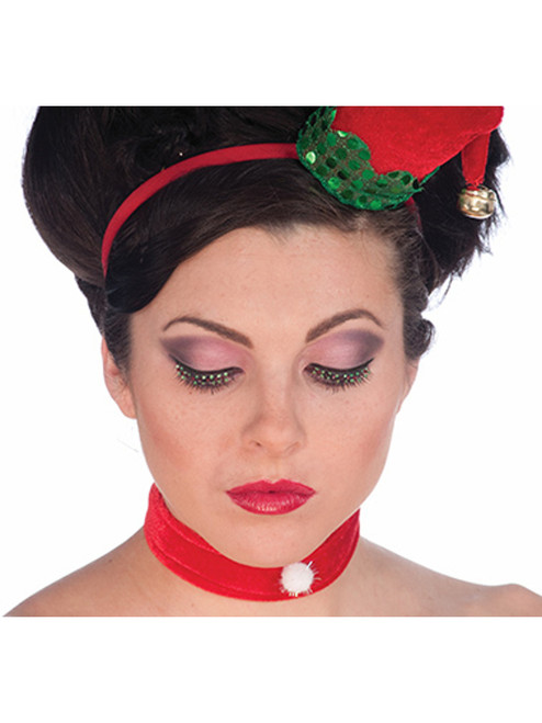 Women's Sexy Black Christmas Costume Eyelashes With Red and Green Rhinestones