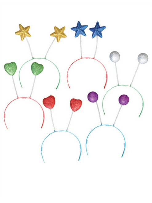 Set of 6 Head Bopper Headband Party Hats Star Ball Heart Red Purple Silver