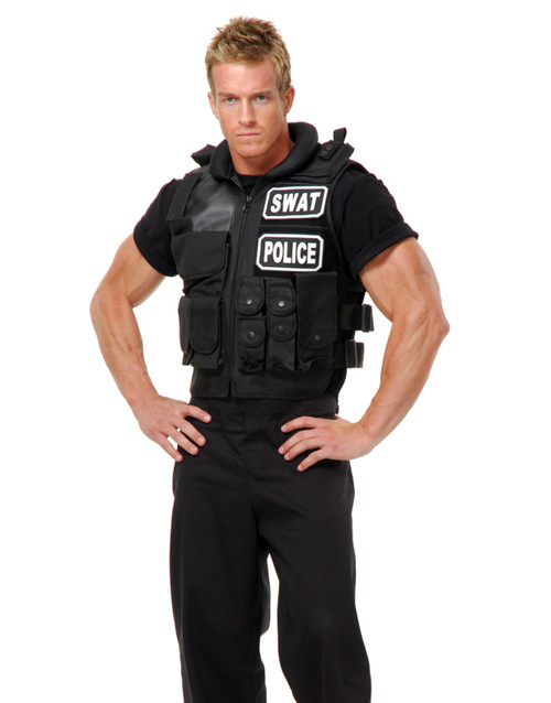 Deluxe Adult Costume Black Special Ops Soldier Army G.I. SWAT Tactical Vest