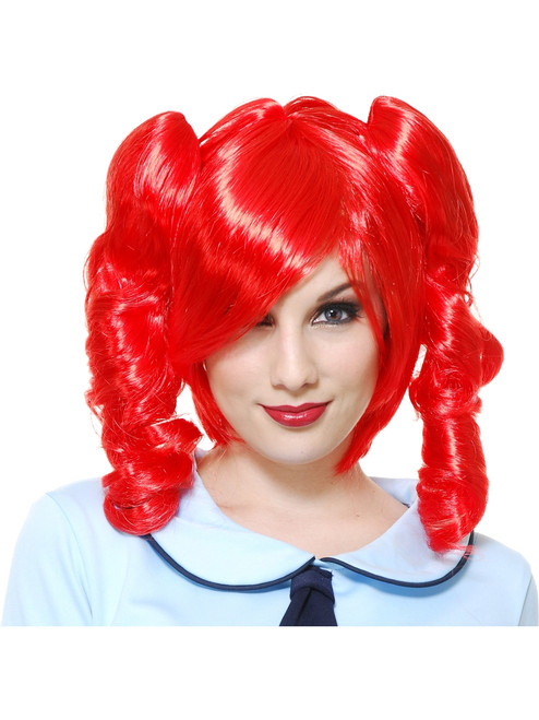 Womens Deluxe Neon Red Anime Kasane Teto Vocaloid Removable Ponytail Wig