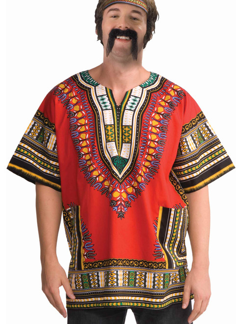 Adult Large Red Jamaican Dashiki Rastafarian Hippie 60s Shirt