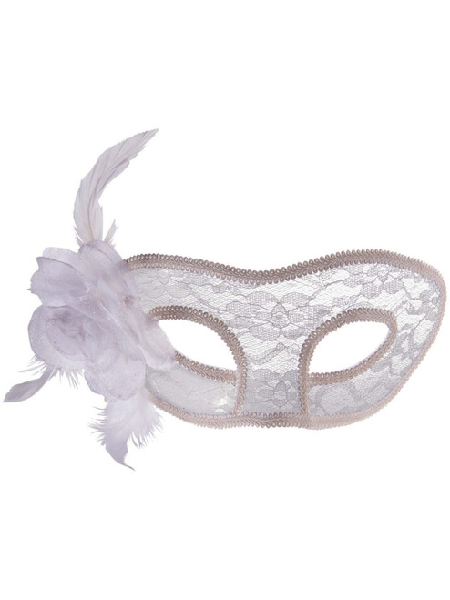 Adults White Lace Venetian Masquerade Half Mask With Bow