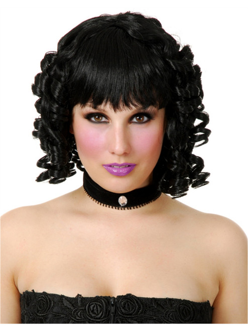 Adult Black Gothic Club Curls Costume Ringlets Curly Glamour Wig