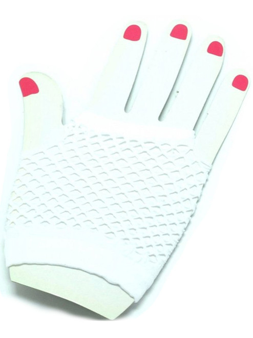 Adults Sexy Neon White Fishnet Fingerless 80s Rock Costume Half Gloves