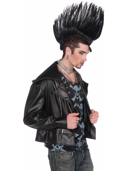 Deluxe Adult Black Punk Rock Costume Large Spiked Mohawk Wig