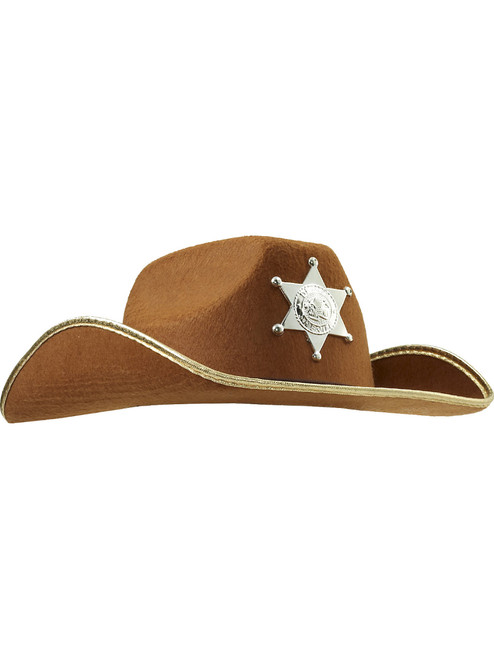 Child's Brown Wild West Western Cowboy Hat With Badge Costume Accessory