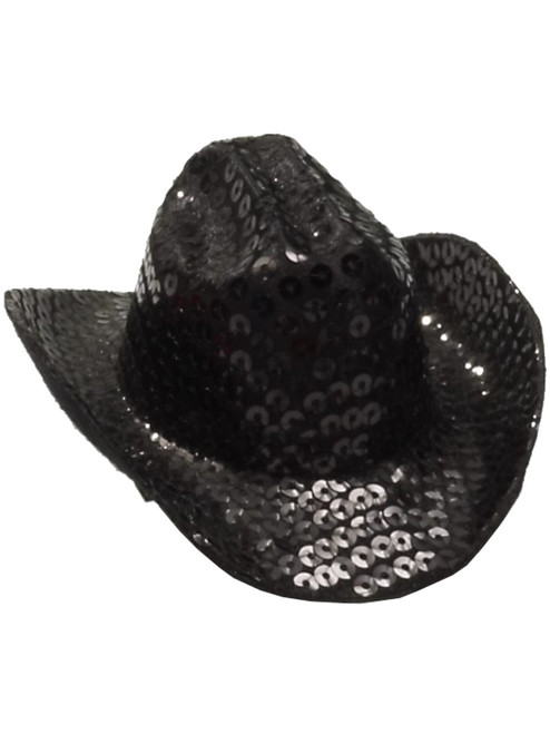 Women's Black Sequin Mini Micro Cowboy Cowgirl Wild West Hat